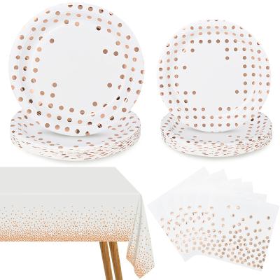 China Eco-Friendly Biodegradable Disposable Paper Tablecloth Services 24 Set Tableware Party White And Gold Tableware for sale