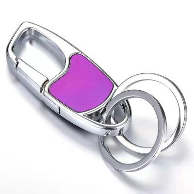 China Promotion Stainless Steel Double Ring Small Ring Key Chain Gift Advertising Laser Lettering Key Chain Men's Car Metal Color for sale