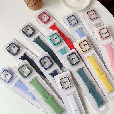 China Hot 2 in 1 Wristband Strap Belt Silicone Watch Case and Watch Band for Apple Watch All Series for sale