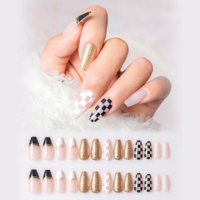 China French High Quality Movie Star Design Free Sample Ballerina Medium Press On Fake Nails Full Cover for sale