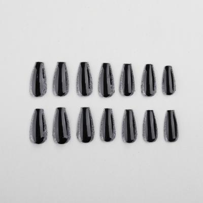 China 2020 New Flexibility Coffin Stick On Nails Fashion Design Black And Bottle Green Artificial Stripe Coffin Nails for sale