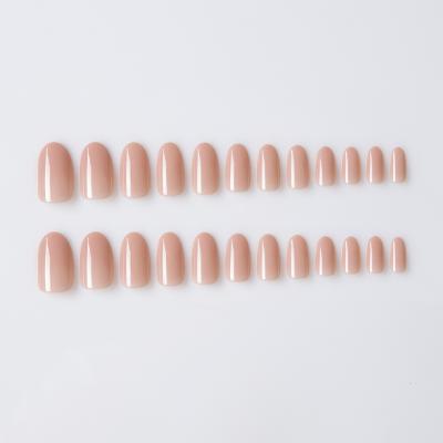 China Flexibility New Arrival Factory Supplies Customize Reusable Almond Oval Solid Shinny Shiny Shapes Manicure Stick On Press On False Nail for sale