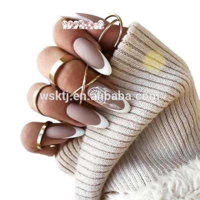 China Stylish flexibility and natural french matte nail art easy to stick on false stiletto nail for sale