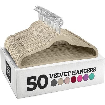 China Hot-selling 50 PCs Amazon velvet non-slip touch beige non-slip velvet hanger for clothes velvet hangers 50 packs for sale