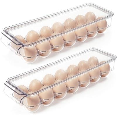 China Folding Stackable Plastic Fridge Egg Tray Storage Box Bin Hold 14 Clear Egg Box With Lid Drawer Type Egg Storage Box Refrigerator for sale