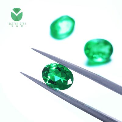 China Jewelry Making Large Green Color Synthetic Oval Cut Green Gemstone Developed By Hydrothermal Colombian Lab Loose for sale