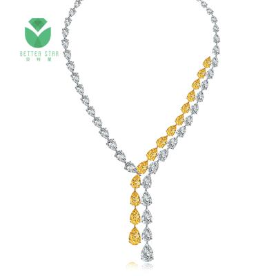 China Customized Color Environmental Friendly White Design 18K Gold Yellow And White Pear Cut CVD Diamond Necklace Chain Developed By HPHT Lab for sale