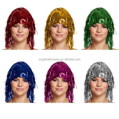 China Clown Wavy Tinsel Wig Fancy Dress Costume Hen Stag Party Metallic Accessory FW2284 for sale