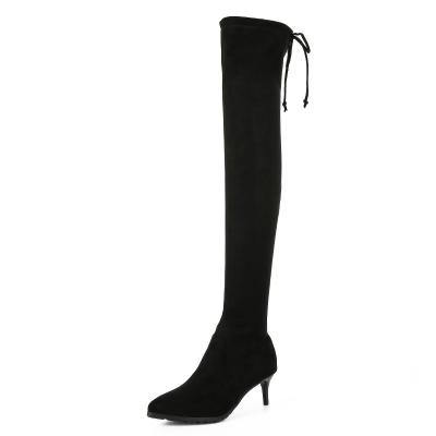 China Fashion Women's Breathable Boots Sexy Pointed Toe Stiletto Fake Heel Suede Ladies Over - The Knee Boots for sale