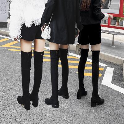 China Manufacturers Fashion Women's Fashion Long Boot Anti-slippery Thigh High Thick Heel Boots Relieve Stretch Suede Knee Boots for sale