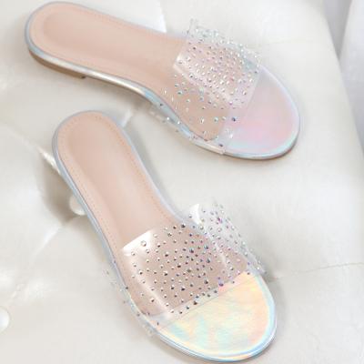 China 2021 durable female Roman style sandals shining bright sandals all-match word diamond comfortable flat slippers for sale