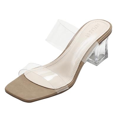 China 2021 summer flat bottom female transparent Anti-slippery sandals new with thick with crystal high heels fairy wind a word with sandals for sale