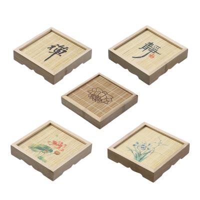 China Viable Wholesale Custom Square Bamboo Coaster Set For Drinks Flower Tea Bamboo Drink Coasters for sale