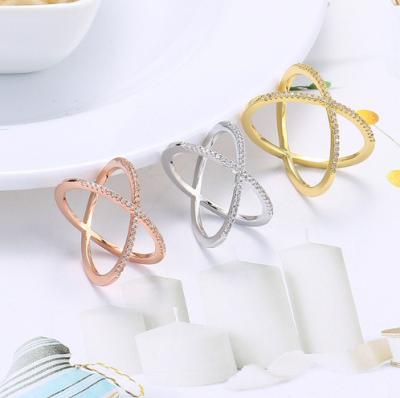 China Fashion CLASSIC X Shaped Simple Cross Shaped Diamond Overlapping Ring For Women Gift for sale