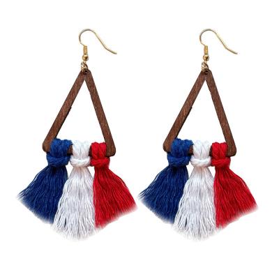 China CLASSIC Bohemian American Flag Woodland Dangle Long Cotton Crochet Colorful Tassel String Female Drop Earrings for sale