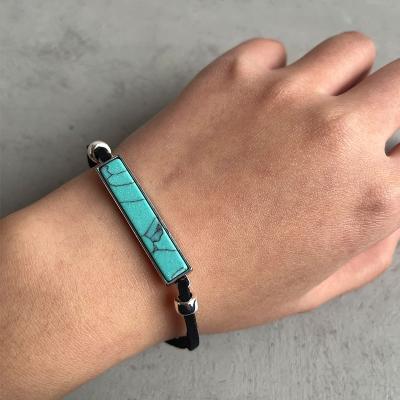 China Turquoise TRENDY Jewelry Couples Fashion Western Cowboy Geometric Leather Bracelet for sale