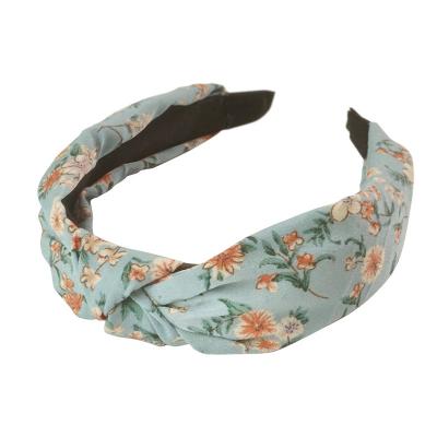 China Retro Vintage Hair Fashion Accessories Cloth Wholesale Cute Floral Print Headband Wide Cross Knot Headbands For Women for sale