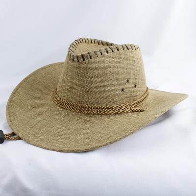 China 10cm Big Brim Cowboy Style Flax Woven Big Brim Western Bump Sunscreen Top Hats for sale