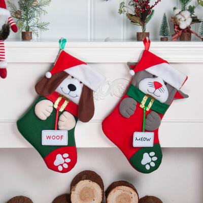 China Christmas Tree Hanging Cute Dog Cat Hanging Stockings New Christmas Decoration Velvet for sale