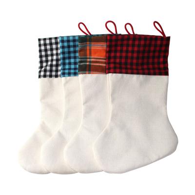 China Christmas Decoration Christmas Decorations Cotton Canvas Christmas Socks Wholesale Sublimation Christmas Blank Socks for sale