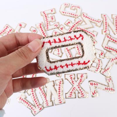 China Other White Monogram Chenille Letter Embroidery Number Patches Baseball Pattern Accessories Clothing Patch for sale