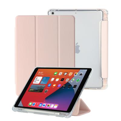 China 2019 2020 Generator Case Clear Back Tablet Tri Folded PU Leather Case For iPad 10.2