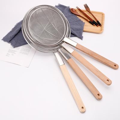 China High Quality Multifunctional Hot-selling Sustainable Amazon Kitchenware Stainless Steel Oil Frying Oil Strainer With Long Wooden Handle for sale