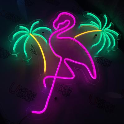 China Decoration Coconut Tree And Flamingo Custom Neon Lights Art Wall Led Neon Sign For Indoor for sale