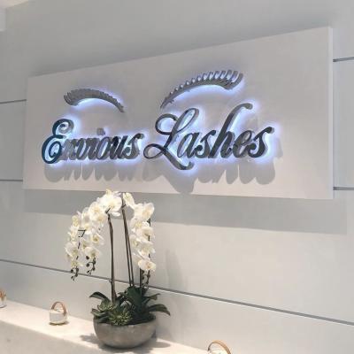 China Buildings Custom Logo Led Letters Sign With Indoor Wall Mounted Backlit Backlit Metal Backboard For Wicks Nails Store for sale