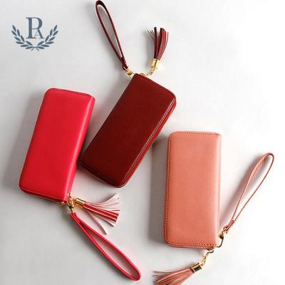 China Genuine rfid zipper zipper handmade custom slim women wallet waterproof ladies grab leather purse for sale