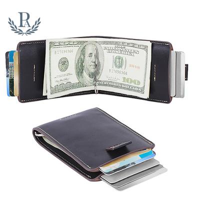 China RFID Blocking RFID Bifold With Pull Tag Sleeves Genuine Leather Slim Money Clip Wallet for sale