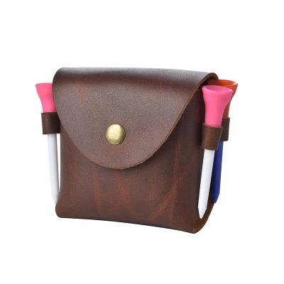 China Genuine Leather Golf Balls Pouch Leather Strap To Belt Leather Holder For 4 Golf Balls And 4 Tees for sale