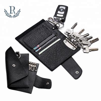 China Fashion rfid custom handmade black simple holder card wallet leather key organizer for sale