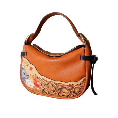 China Handmade Personalized Hand Carved Leather Bag High End Hand Painted Picture Bag For Women for sale