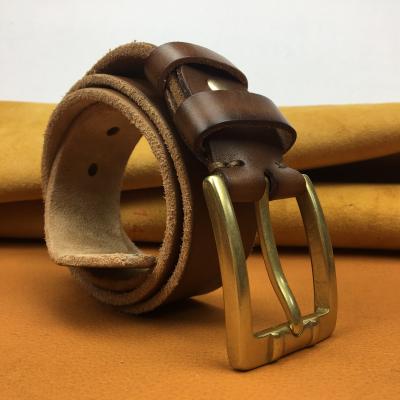 China Wholesale Private Branded High Quality Vintage Pin Buckle Belt Men Genuine Solid Brass Leather Belt 38mm for sale