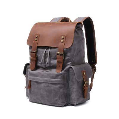 China Vintage Waterproof Leather School Backpack Waxed Canvas Backpack for sale