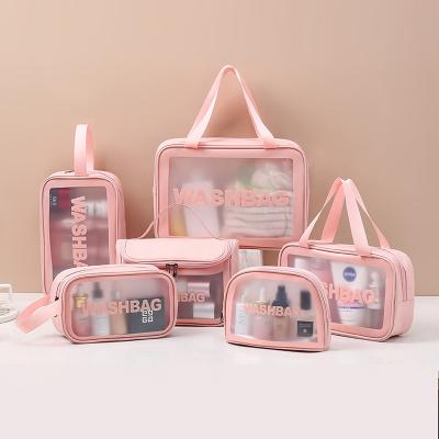 China High Quality PU Leather Frosted Transparent Waterproof Makeup Cosmetic Bag Travel Toiletry Bag Portable Toiletry Bag for sale