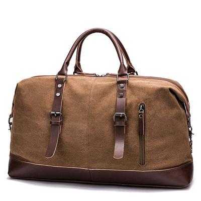 China Large capacity simulation travel bag PU vintage canvas travel luggage fitness male leather outdoor photography bag handbag for sale