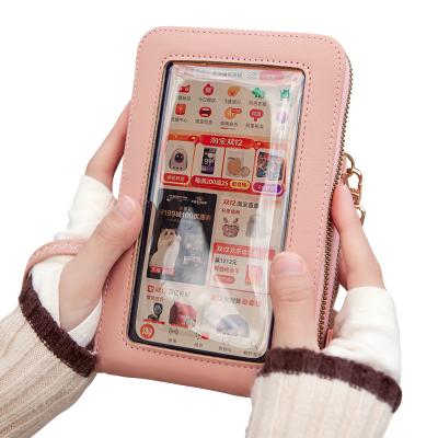 China PU simple and fashionable Korean vertical style multifunctional bag of new mobile phone messenger touch screen zipper for sale