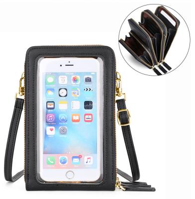 China Waterproof Fashion Mobile Phone Shoulder Pocket Wallet Cell Phone Leather Filter Frame With Neck Strap Phone Bag for sale