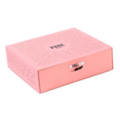 China Recycled Materials Custom Printing Hard Rigid Cardboard Luxury Slide Box With Ribbon Rope Gift Cosmetics Drawer Box Packaging for sale