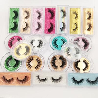 China Natural Long False Mink Lashes 3d Strip Full False Eyelashes 3 Pair Package Box With Pink Tweezers Customized Lashes for sale