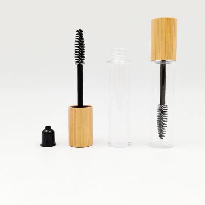 China Cosmetic logo printing 10ml makeup empty transparent container bamboo mascara tube with eyelash brush for sale