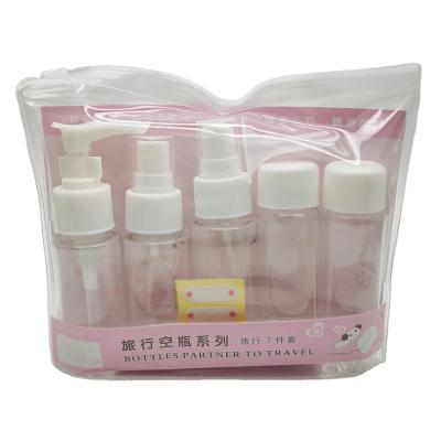 China 7pcs Personal Care in Travel Portable Plastic Suit Bottle Package Emply Bottle Cosmetic Screw Caps Spray Bottle Cream Jars for sale