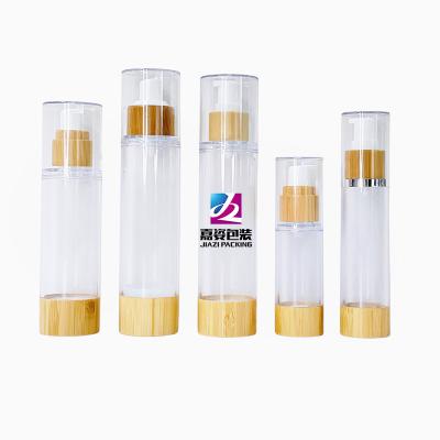 China Recyclable Airless Bamboo Pump Bottles 15ml 30ml 50ml Body Lotion Serum Base Lid Pump Bottles Skin Care Material Bamboo Plastic Cosmetics / Biodegradable Butter for sale