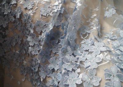 Cina Il tessuto del pizzo di Tulle del ricamo del blu reale con 3D fiorisce per le alte mode in vendita