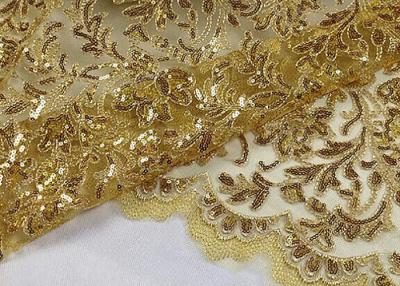 China Ausdehnung goldenes Lurex-Paillette-Spitze-Gewebe, Nylonmaschen-Gewebe mit Paillette-goldenem Faden zu verkaufen