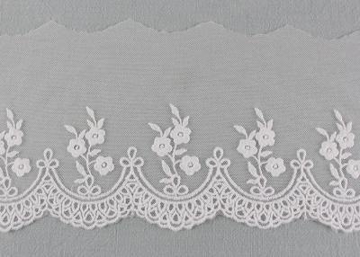 China Embroidered Floral Lace Fabric Scolloped Edging Nylon Mesh Cotton Lace Bridal Ribbon for sale