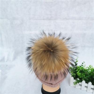 China Factory Wholesale Winter Barred Hats Knit Beanies Merry Christmas Fur Hats Women Real Fur Pom Pom Hat for sale