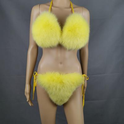 China Viable factory direct wholesale mink fur bikini fur striped bikini fur bikini set for sale